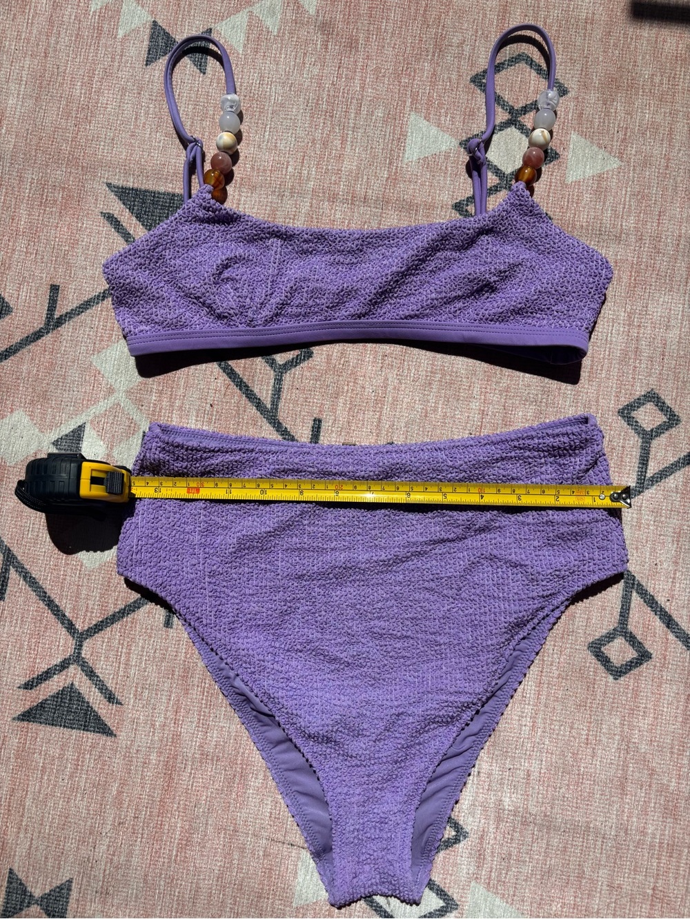 Textured Lavender High-Waist Bikini Set - Women Swim